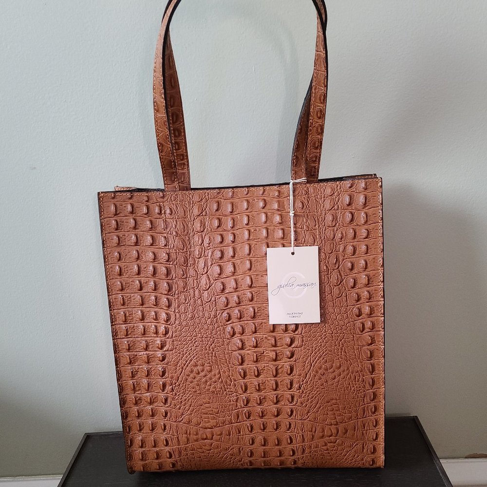 Giulia Massari Embossed Leather Top Handle Tote